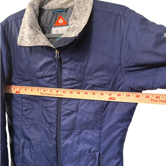Columbia Womens M Omni Heat $149 Soft Shell Jacket Fur Collar Full Zip Navy Blue - Picture 5 of 6